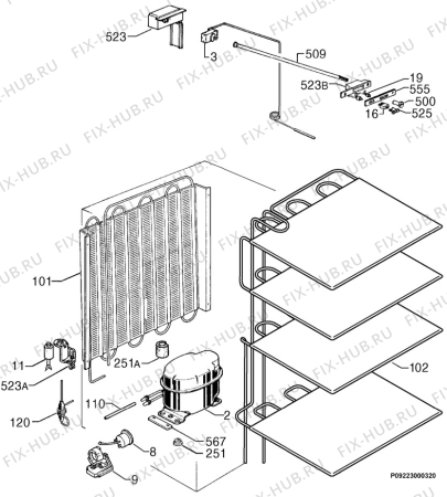 Взрыв-схема холодильника Zanussi ZV111 - Схема узла Cooling system 017